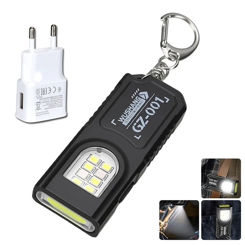 Mini Keychain Flashlight with Magnet Rechargeable Multifunction Torch Lamp Portable Clip on Flashlight Waterproof Camping Light