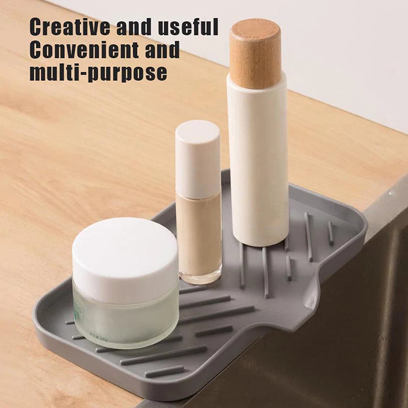 New Faucet Mat Kitchen Sink Tray, Soap Dispenser Sponge Drain Pad, Sink Splash Drying Mat, Countertop Storage Soap Tray