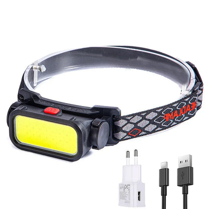 Rechargeable COB LED Headlamp 3 Modes Waterproof Head Torch