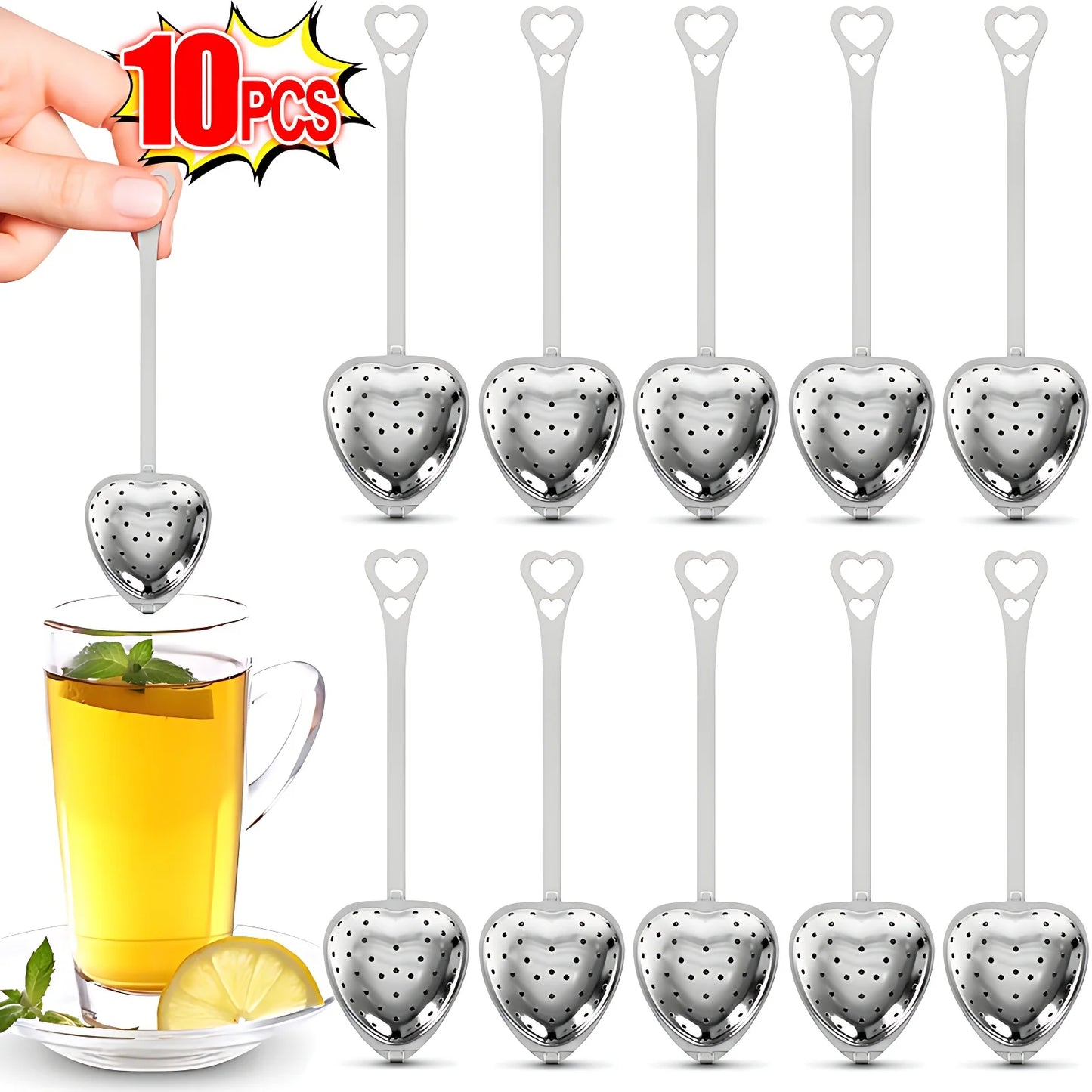 10/1pc Handle Heart-shaped Tea Filter Stainless Steel Mesh Heart Shaped Tea Strainer Spoon Tea Infuser Spoon Kitchen Accessories