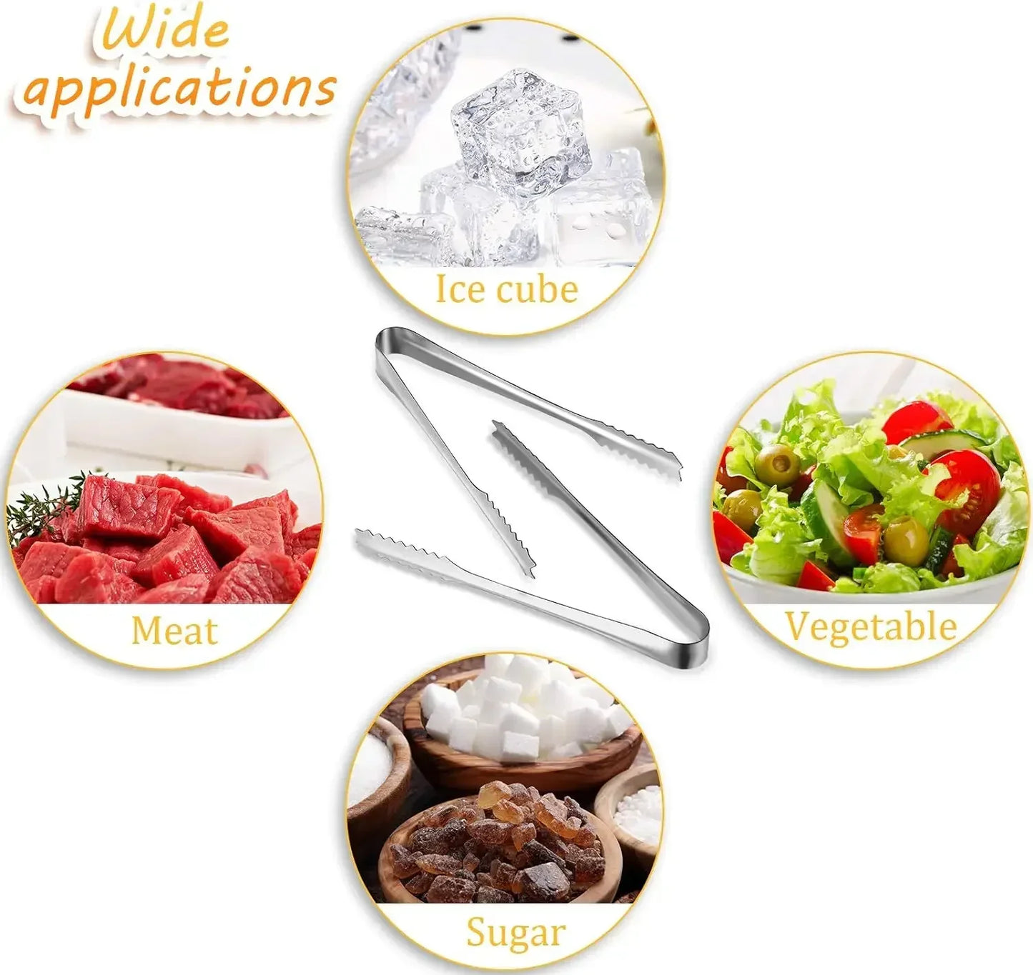 Stainless Steel Ice Tongs Coffee Sugar Cubes Small Clips BBQ Meat Tong BBQ Bread Food Clamp Wedding Birthday Party Kitchen Tools