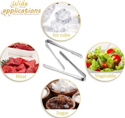Stainless Steel Ice Tongs Coffee Sugar Cubes Small Clips BBQ Meat Tong BBQ Bread Food Clamp Wedding Birthday Party Kitchen Tools