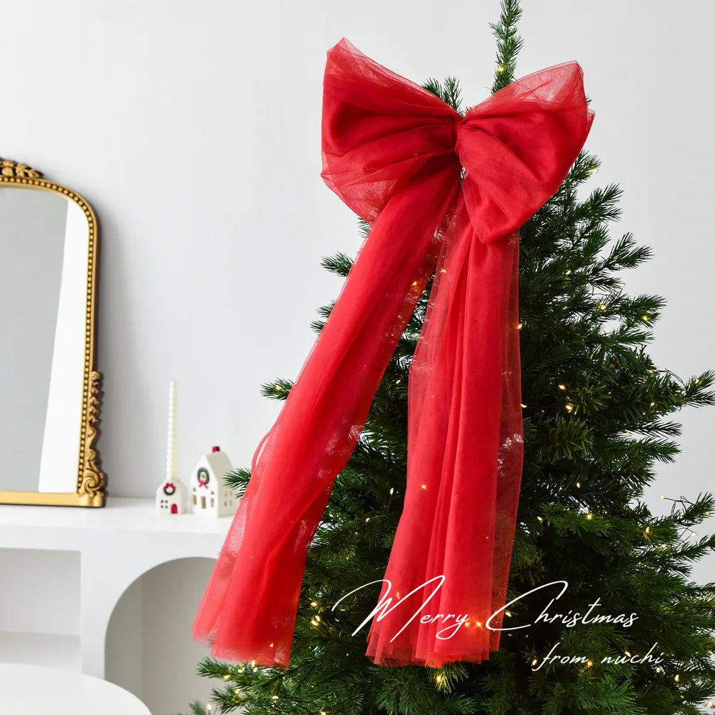 Decorative Tree Top Christmas Bow Ornament with Yarn Material for Holiday Decoration on Trees Wreaths and Garlands Seasonal Use