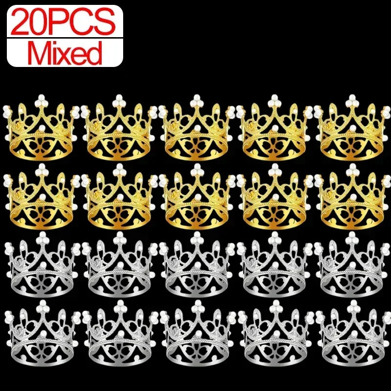 Wholesale Crown Cake Decoration Gold Silver Pearl Crown Topper Mini Princess Headwear Decoration Birthday Wedding Decor Supplies