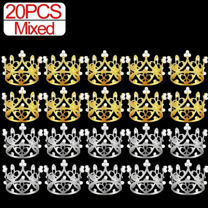 Wholesale Crown Cake Decoration Gold Silver Pearl Crown Topper Mini Princess Headwear Decoration Birthday Wedding Decor Supplies