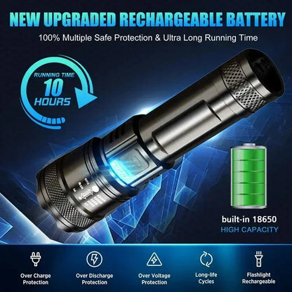 Strong Light LED Flashlight Portable Rechargeable Torch Telescopic Zoom Light Safety Light for Outdoor Camping Fishing Working