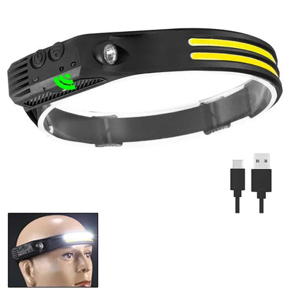 COB LED Headlamp 6000K 350 Lumens | 5 Modes, Motion Sensor, IPX4, 1200mAh Rechargeable | Climbing Running Cycling
