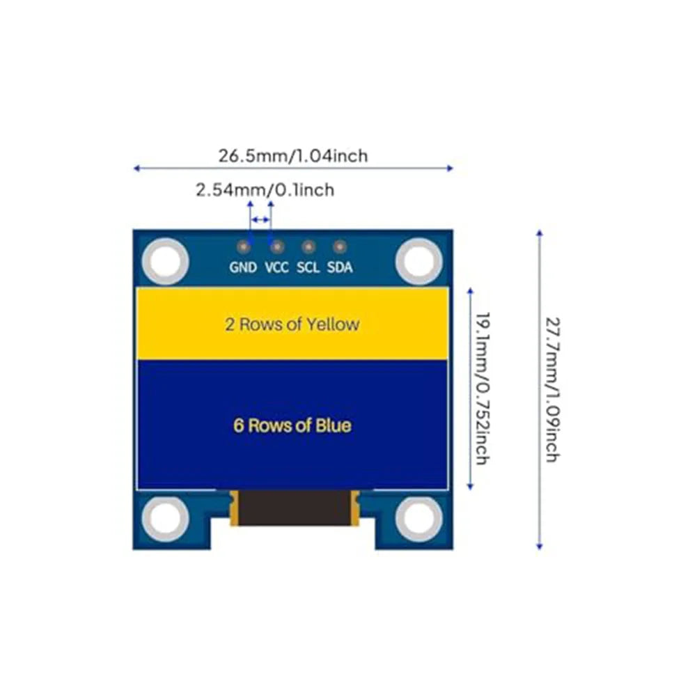 0.96" OLED Display Module 128×64 I²C with 20cm Wire — Arduino, ESP32, STM32 (3-Pack)