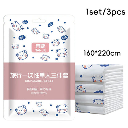 Disposable Non-Woven Bedding Set – Waterproof Travel Duvet Cover, Bed Sheet & Pillowcase Set for Hotel & Portable Travel Use