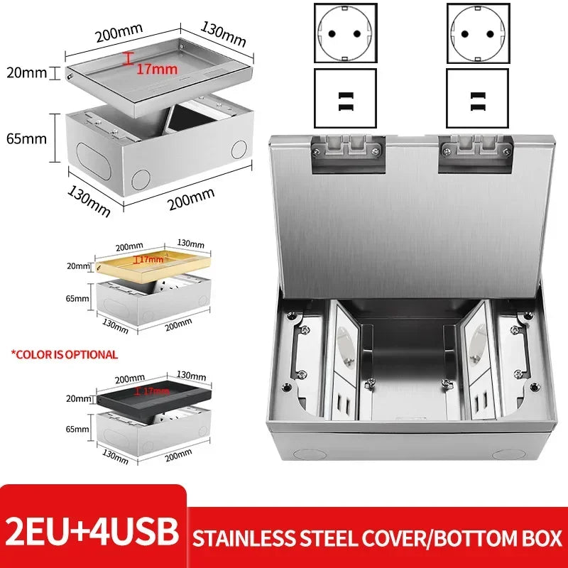 Hidden Inlaid Floor Socket Ultra-thin Design Built-in Multiple Power EU FR UN US AC Power Outlets and USB Charging Port