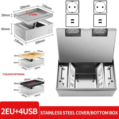 Hidden Inlaid Floor Socket Ultra-thin Design Built-in Multiple Power EU FR UN US AC Power Outlets and USB Charging Port