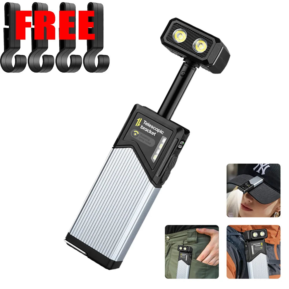 Portable Telescopic LED Work Light with Magnetic/Clip C Rechargeable Auto Repair Flashlight Red White Side Light Outdoor Camping