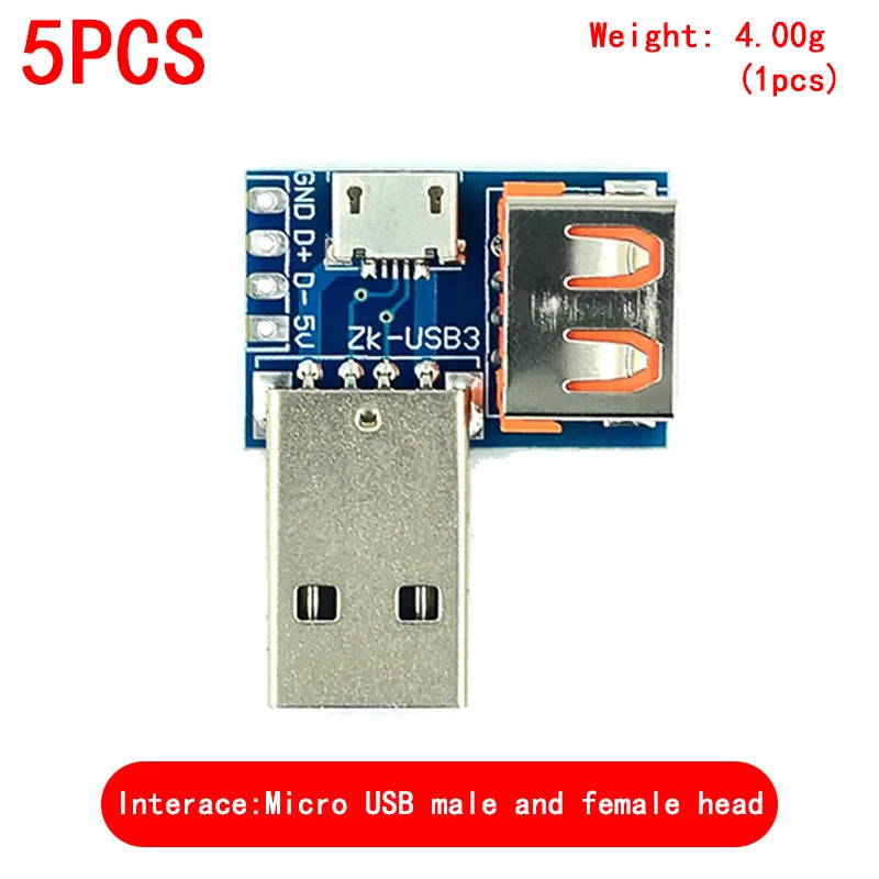 USB Male to DIP Adapter — Mini-B / Micro-B / Type-C / USB-A 2.0 / 3.0, PCB Breakout (2-Pack)