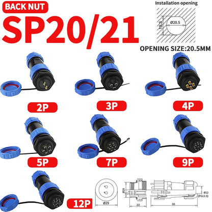 SP Series IP68 Waterproof Aviation Connector SP13 SP16 SP17 SP20 SP21 2-12Pin Panel Mount Plug and Socket