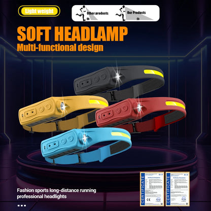 LED Sensor Headlamp Rechargeable Head Torch 5 Mode for Outdoor