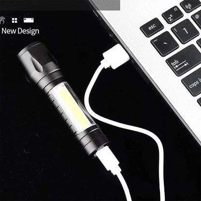 COB+XPE Mini LED Pocket Flashlight with Pen Clip Portable USB Rechargeable Torch Outdoor Zoomable Light Tactical Lantern Lamp