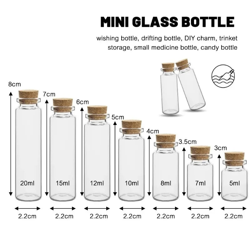 Mini Glass Bottles with Cork Stoppers DIY Wishing Vials 50/10PCS