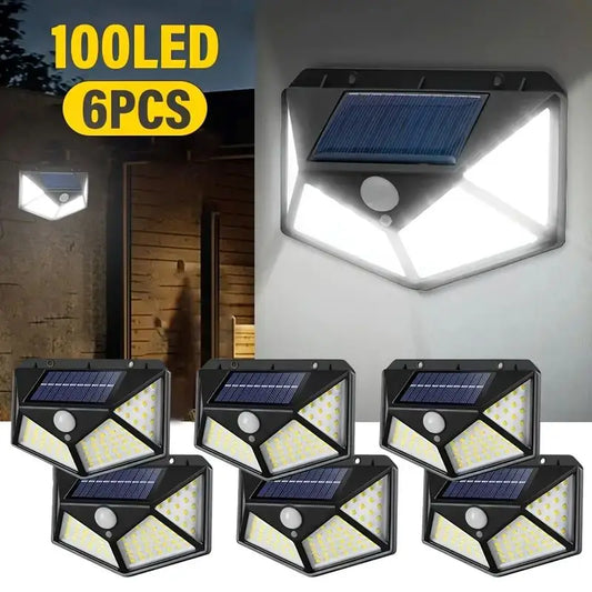 6 PCS 100 LED Solar Sensor Wall Light Outdoor Sunlight Security Street Lamp 270° Lighting Waterproof Torch Garden Night Lantern