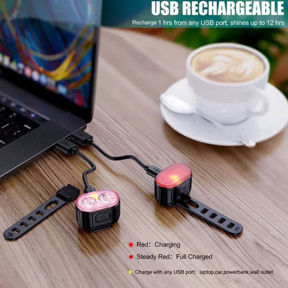 Rechargeable Bike Light Set Front Light with Taillight Mini Night Safety Warning Bicycle Accessories for Night Outdoor Cycling