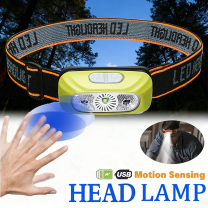 USB Rechargeable Sensor Headlamp LED Head Torch Built-in Battery Head Flashlight for Outdoor Camping Fishing Headlight Lantern