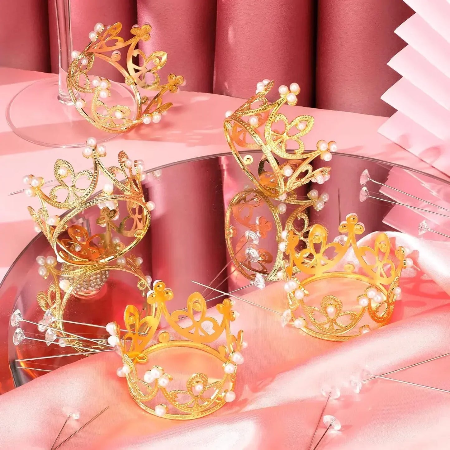 Mini Crown Cake Topper Pearl Tiara Gold Silver 20/1PCS