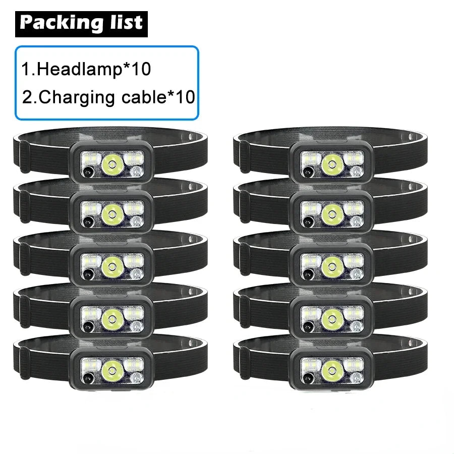 Mini LED Rechargeable Sensor Headlamp Built-in Battery USB Head Flashlight Outdoor Waterproof Camping Fishing Headlight