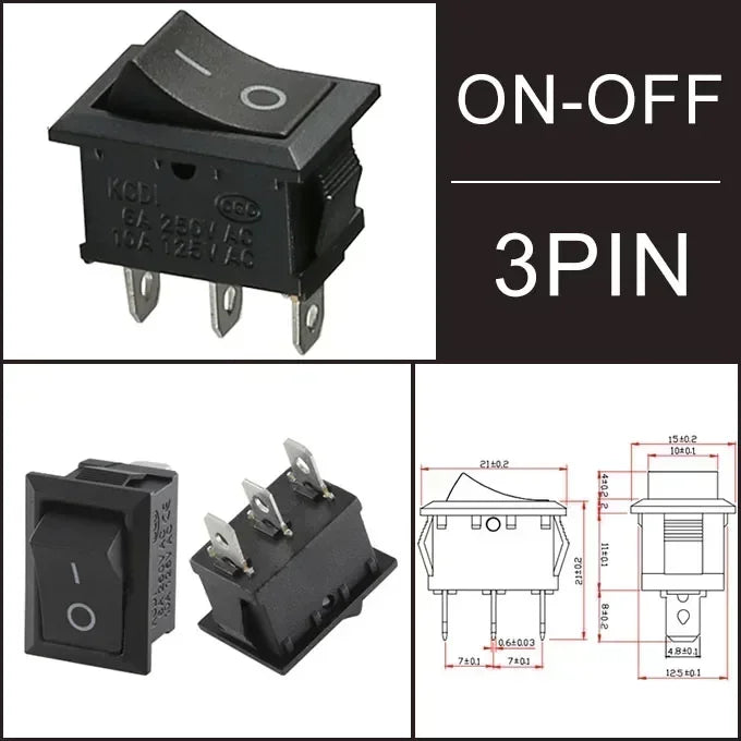 KCD1 Snap-In Boat Rocker Switch SPST ON-OFF 2/3/4 Pin 250V 6A 125V 10A 2P Toggle Power