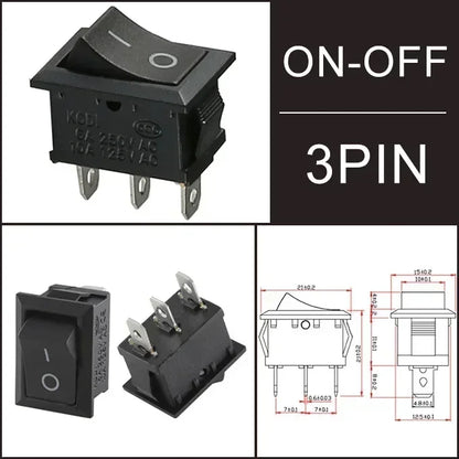 KCD1 Snap-In Boat Rocker Switch SPST ON-OFF 2/3/4 Pin 250V 6A 125V 10A 2P Toggle Power