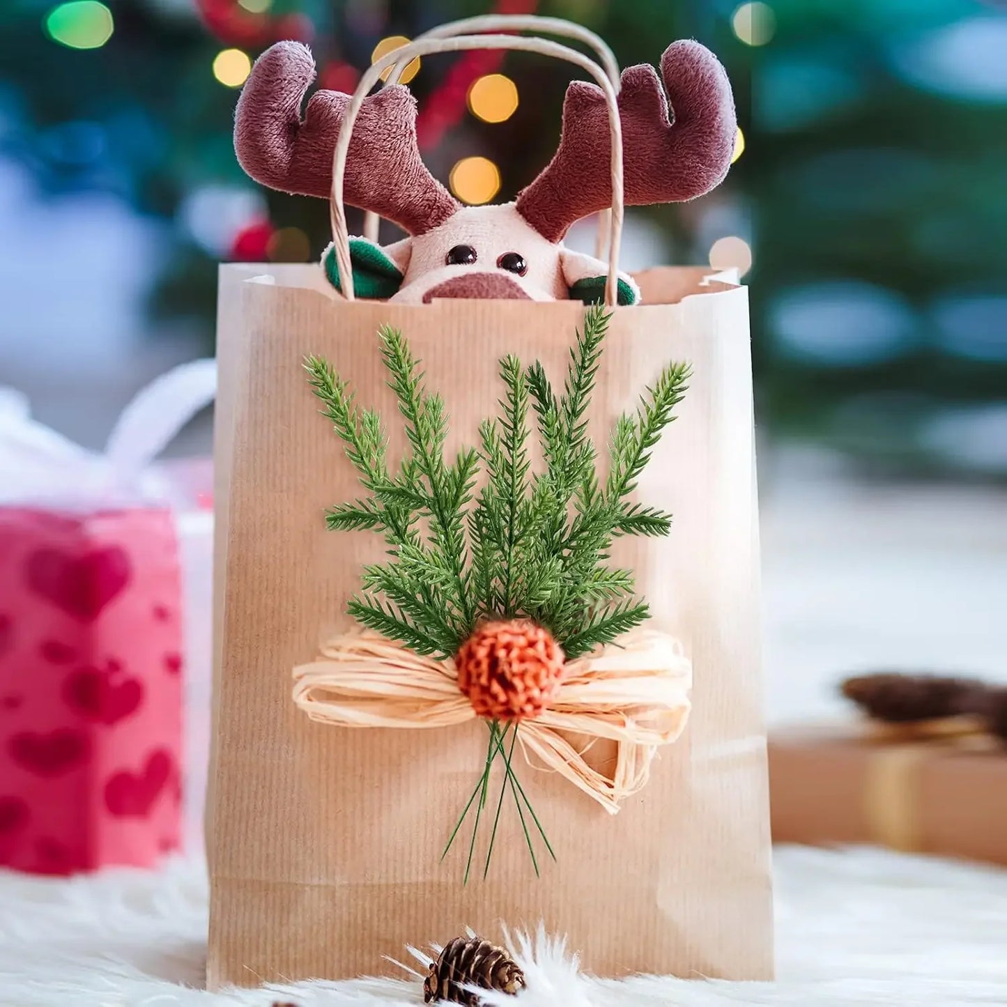 50/1PCS Christmas Artificial Branches Pine Needles Fake Plants Wreath Vine Rattan for Xmas Tree Gift Box Wedding Flowers Decor