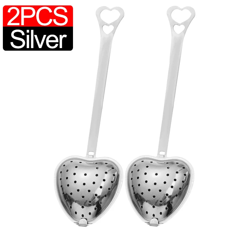 10/1pc Handle Heart-shaped Tea Filter Stainless Steel Mesh Heart Shaped Tea Strainer Spoon Tea Infuser Spoon Kitchen Accessories
