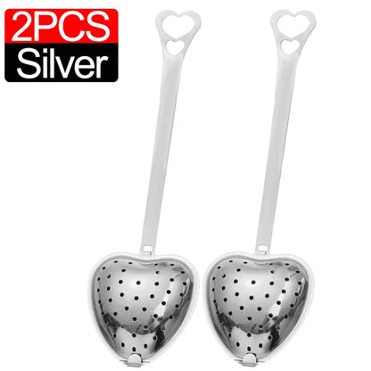 10/1pc Handle Heart-shaped Tea Filter Stainless Steel Mesh Heart Shaped Tea Strainer Spoon Tea Infuser Spoon Kitchen Accessories