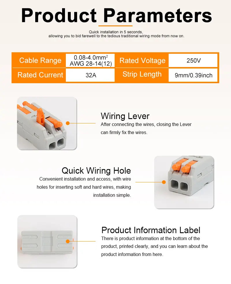 10PCS Mini Fast Wiring Cable Connectors Universal Compact Splitter Electrical Conductors Push-in Home Terminal Block