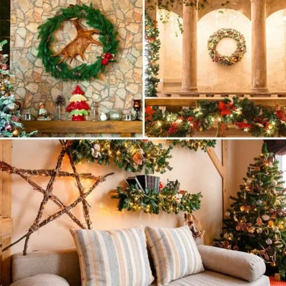 Christmas Artificial Pine Branches – Fake Pine Needles Wreath Vine Rattan for Xmas Tree, Gift Box, Wedding Decorations
