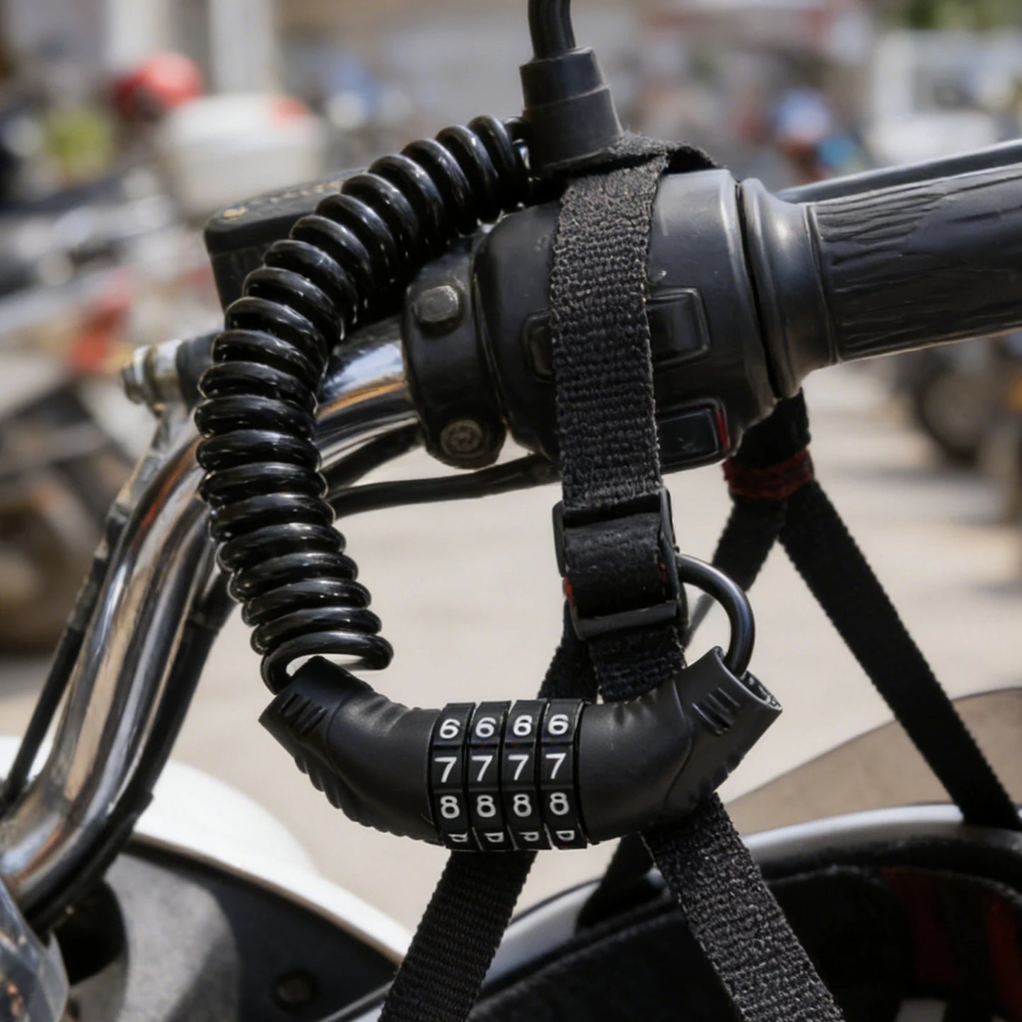 Motorcycle Helmet Lock Cable – 4 Digit Combination Anti-Theft Security Steel Wire Rope for Motorbike, Scooter & Luggage
