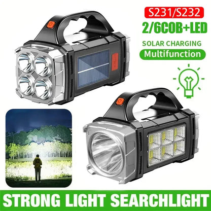 Ultra Bright LED+COB Solar Camping Light Portable USB Rechargeable Flashlight with Work Light 4 Gear Portable Power Source Lamp