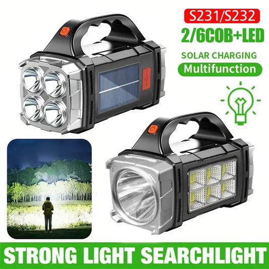 Ultra Bright LED+COB Solar Camping Light Portable USB Rechargeable Flashlight with Work Light 4 Gear Portable Power Source Lamp