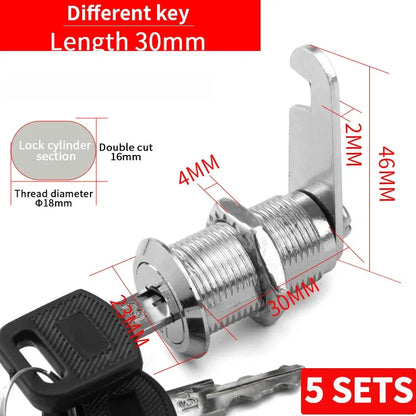 Cabinet Cam Lock Set Two-Sided Keyed Alike 16MM-30MM Cylinder Cam Locks for Mailbox File Drawer Compartment