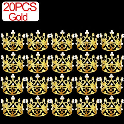 Wholesale Crown Cake Decoration Gold Silver Pearl Crown Topper Mini Princess Headwear Decoration Birthday Wedding Decor Supplies