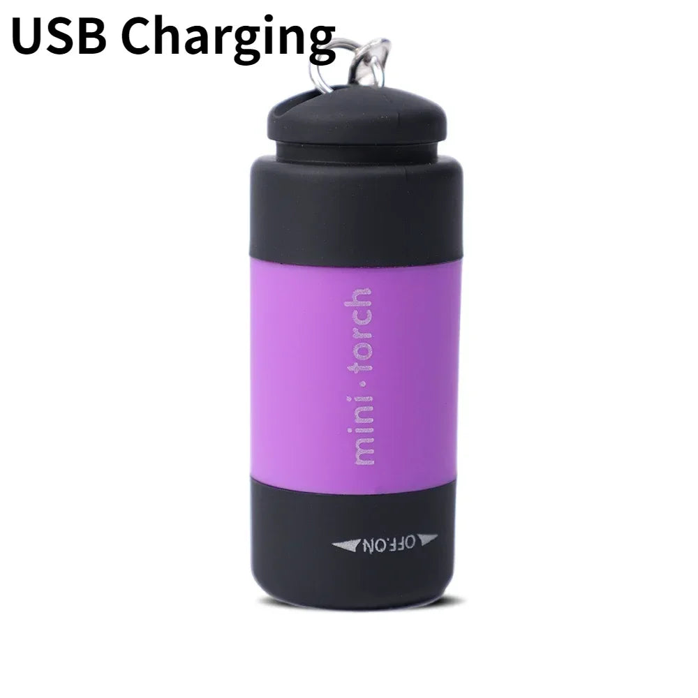 LED Mini Torch Light USB Charging Waterproof Flashlight Outdoor Emergency Lights Keychain Lamp Hiking Camping Portable Lighting