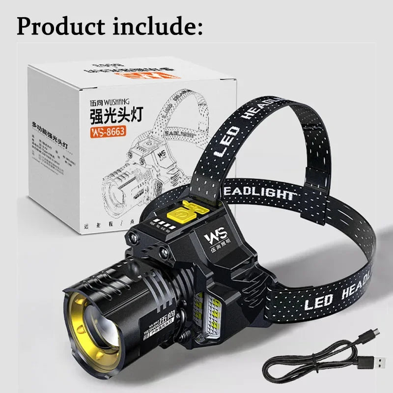 Powerful Motion Sensor LED Headlamp Rechargeable COB Head Flashlights Outdoor Camping Headlight Telescopic Zoomable Head Lamp