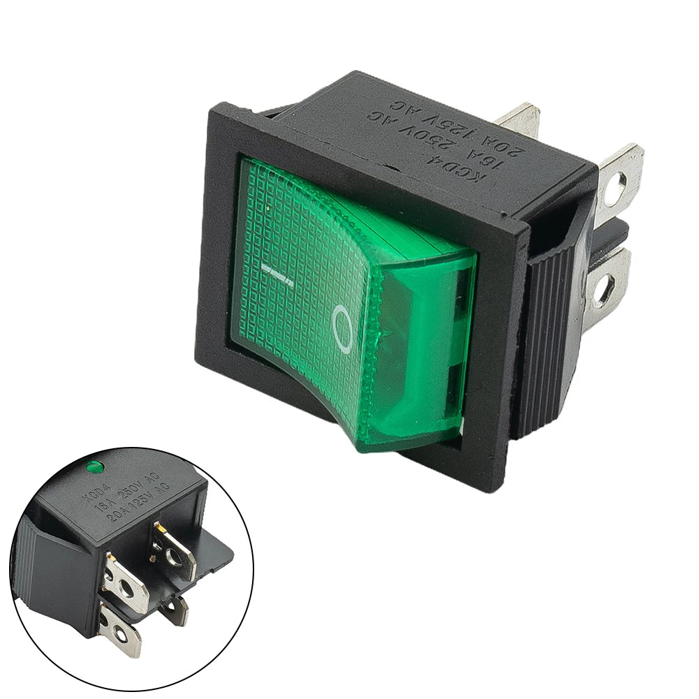 Rocker Switch 4 Pins DPST with Waterproof Cover Rated 16A 250VAC for Use in Industrial Machines and Electrical Appliances