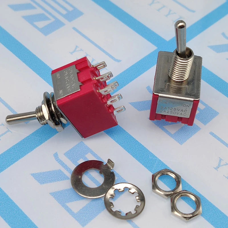 1PC 5A/125V-2A/250V AC MTS-402 Push Button Switch 9Pin Toggle Switches Red 2/3 Position ON-ON DPDT Mini Toggle Switches