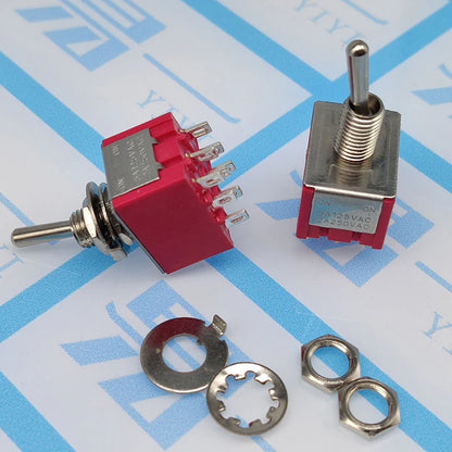 1PC 5A/125V-2A/250V AC MTS-402 Push Button Switch 9Pin Toggle Switches Red 2/3 Position ON-ON DPDT Mini Toggle Switches