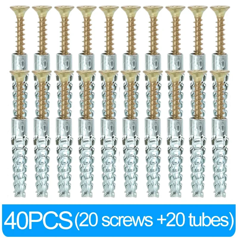 Heavy Duty Steel Wall Anchor with Screws Kit Metal Tube Expansion Self Tapping Screw Drywall Drilling Plug Fastener Bolt Anchors