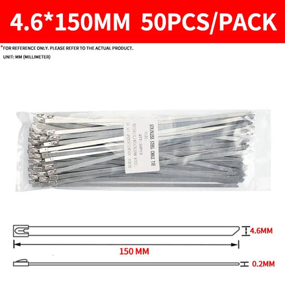 304 Stainless Steel Zip Ties Heavy-Duty Self-Locking Metal Cable Ties 4.6mm Anti-Rust Heat Resistant for Marine Outdoor