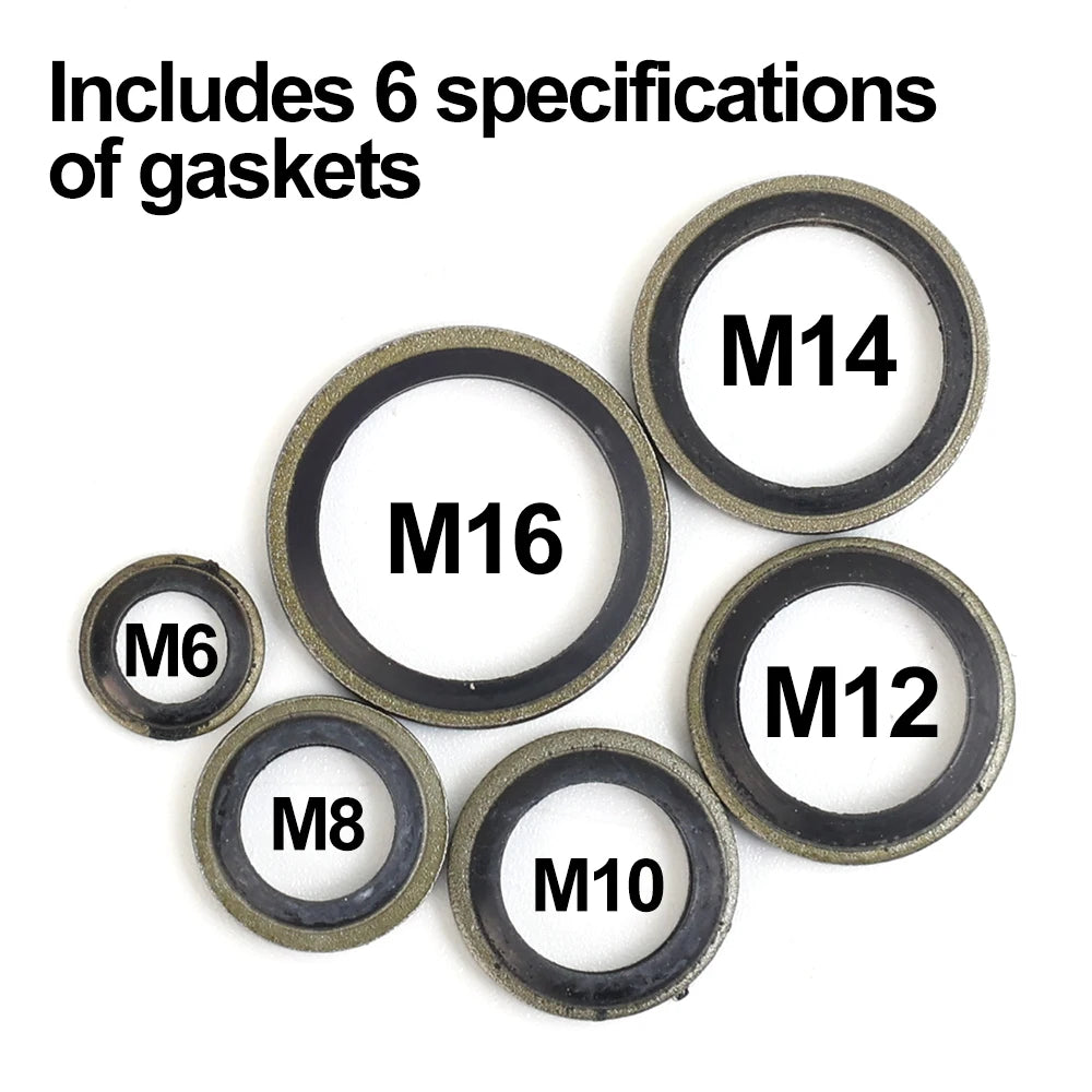 Car Oil Pan Drain Gasket Kit — Rubber Oil Drain Plug Washer Seal Set M6 M8 M10 M12 M14 M16