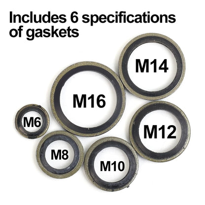 Car Oil Pan Drain Gasket Kit — Rubber Oil Drain Plug Washer Seal Set M6 M8 M10 M12 M14 M16
