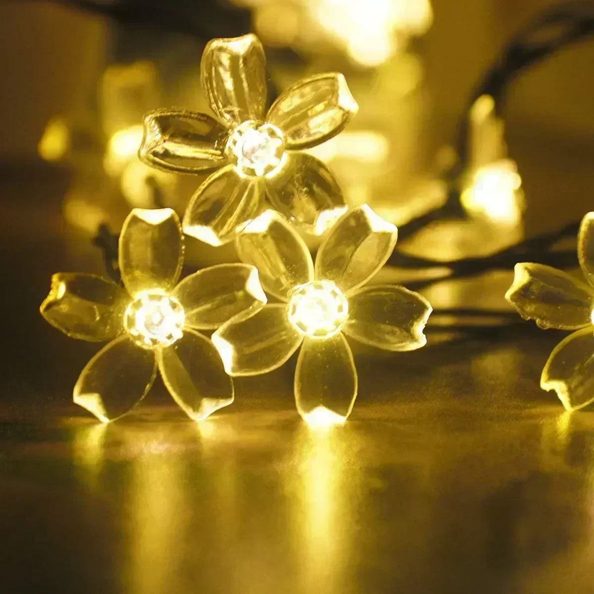 Solar Sakura Fairy String Lights, 5/7/12/22M Peach Blossom Cherry LED Lamp for Wedding, Party, Garden, Christmas Outdoor Decor