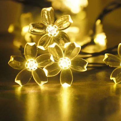Solar Sakura Fairy String Lights, 5/7/12/22M Peach Blossom Cherry LED Lamp for Wedding, Party, Garden, Christmas Outdoor Decor