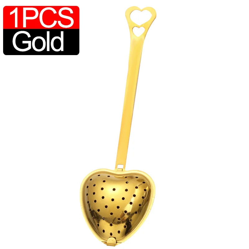 10/1pc Handle Heart-shaped Tea Filter Stainless Steel Mesh Heart Shaped Tea Strainer Spoon Tea Infuser Spoon Kitchen Accessories
